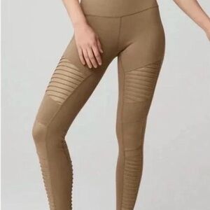 ALO Yoga Ribbed Tan Mesh Leggings